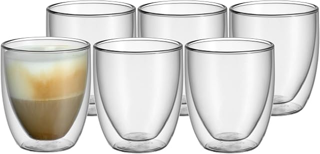 WMF Kult szklanki do cappuccino z podwójnymi ściankami, zestaw 6-częściowy, szklanki o podwójnych ściankach 250 ml, efekt unoszenia, termiczne, odporne na wysokie temperatury szklanki do herbaty, kawy