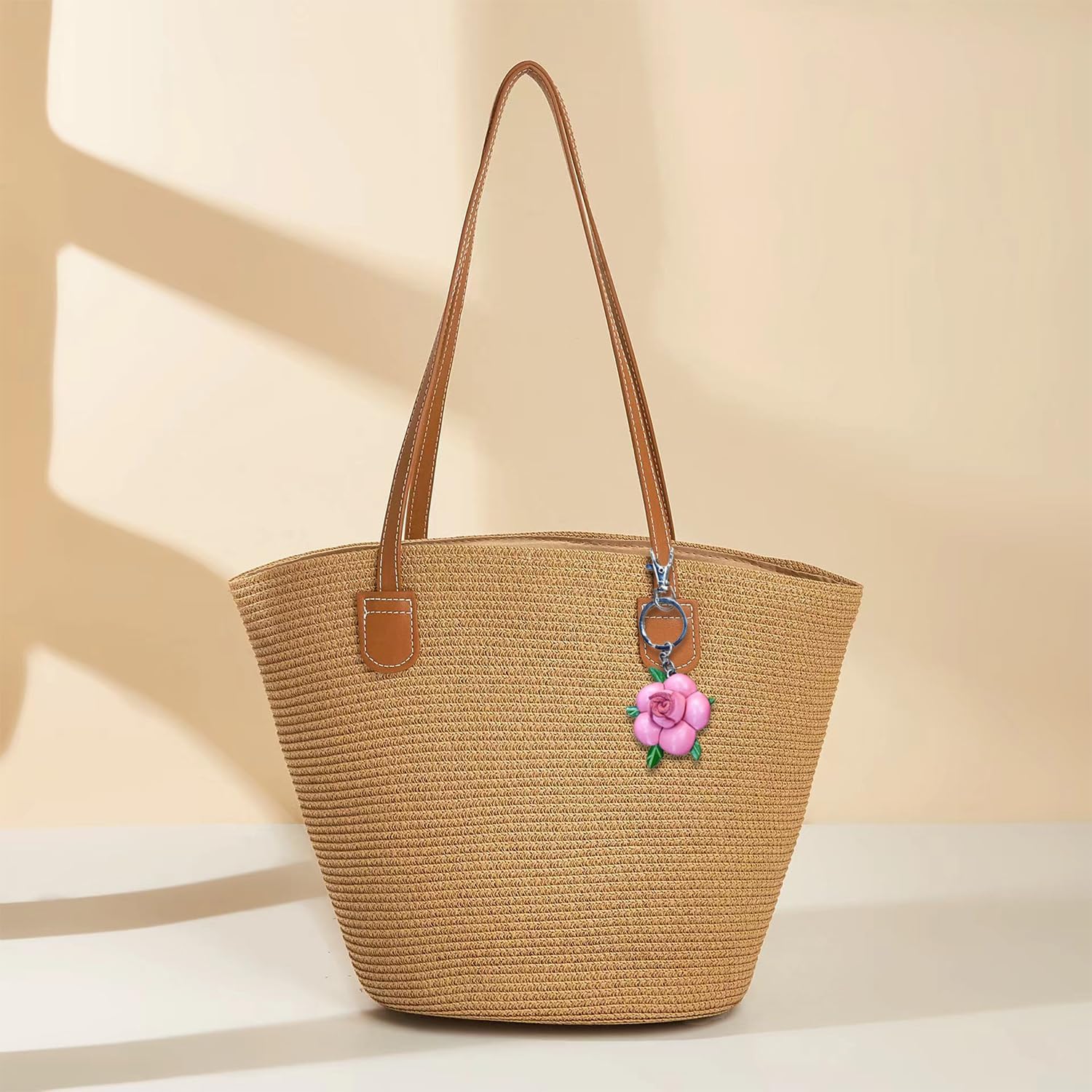 Genuine Leather Rose Flower Keychain - Boho Chic Wallet Pendant Charm Keychains, Cute Women's Gift Accessory - Image 6