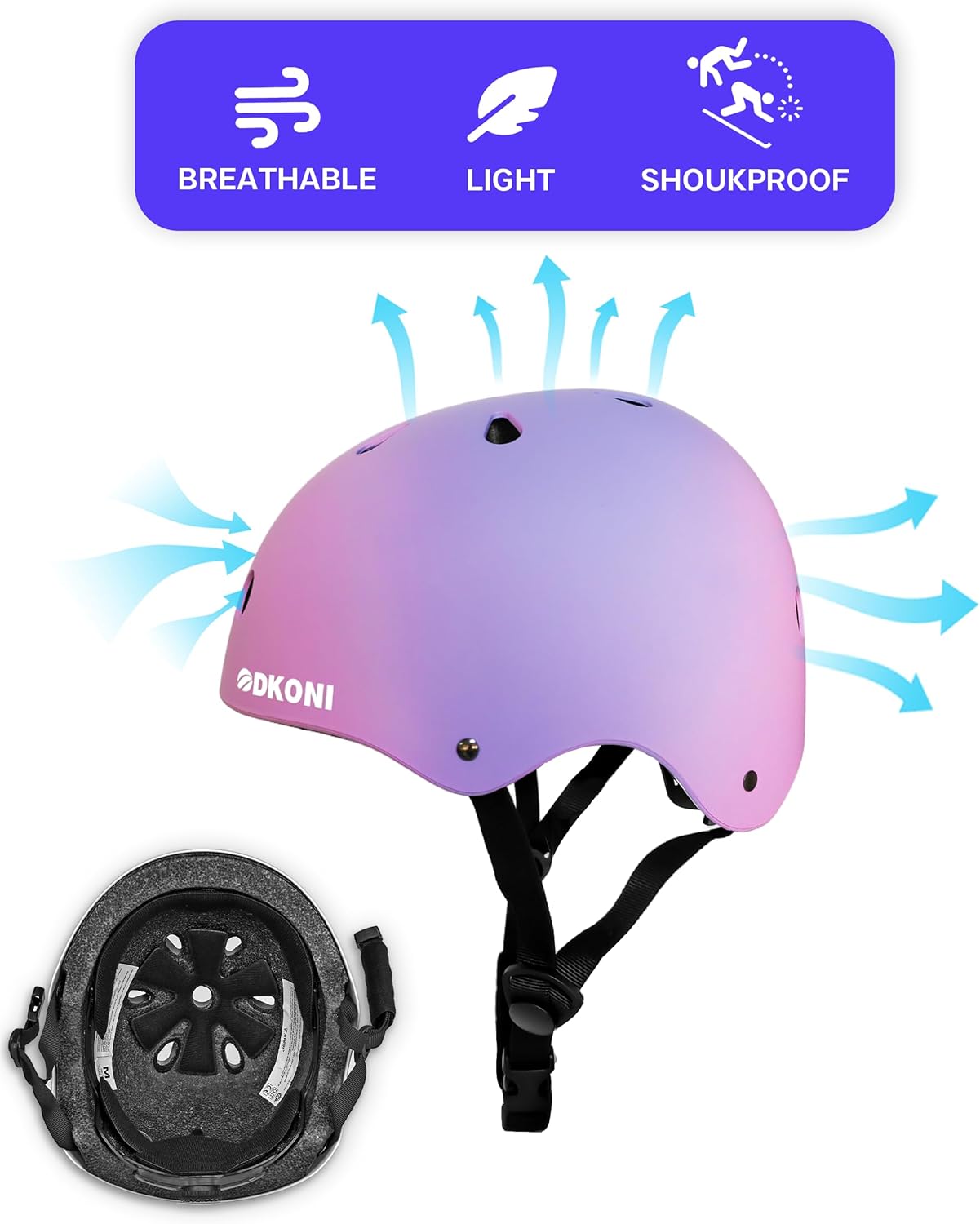Kids Bike Helmet, Adjustable and Multi-Sport, from Toddler to Youth, 3 Sizes