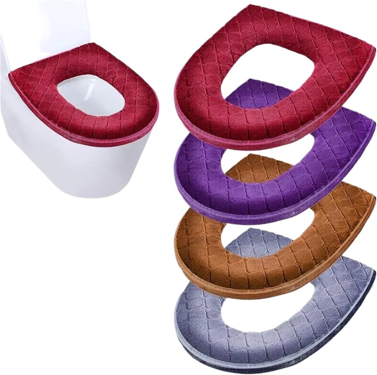 Toilet Seat Covers Washable 2pcs Winter Toilet Cover Plush Seat Models Waterproof Universal Model Ring Washable Zipper Bathroom Mat(Brown)