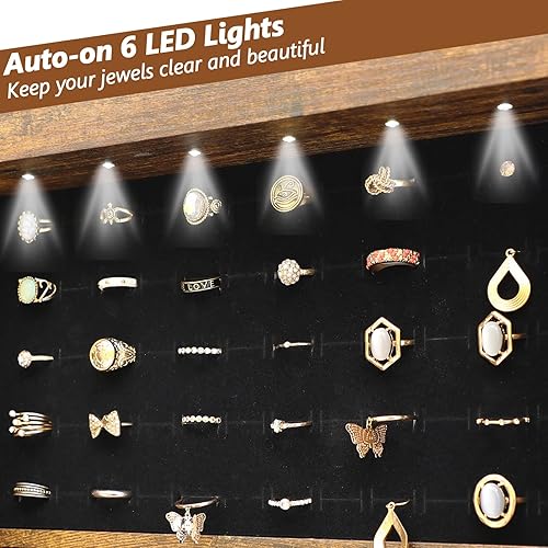 Miniatura 4 de Armario LED para joyas de pie con espejo de pantalla completa, con cerradura para maquillaje, gran capacidad, espejo de tocador, armario de joyería