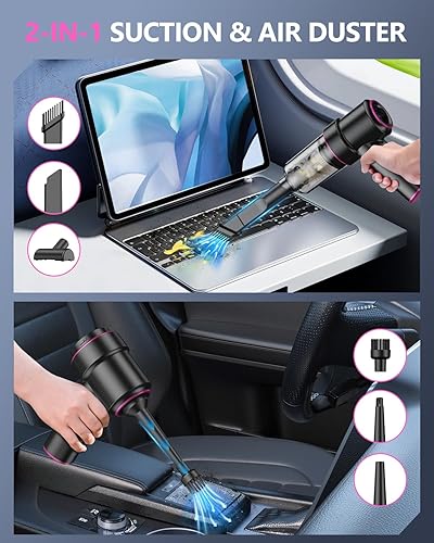 Miniatura 3 de CODN Aspiradora de mano portátil inalámbrica de 12000 PA, aspiradora de mano 2 en 1 y plumero de aire con múltiples boquillas y luz LED, mini