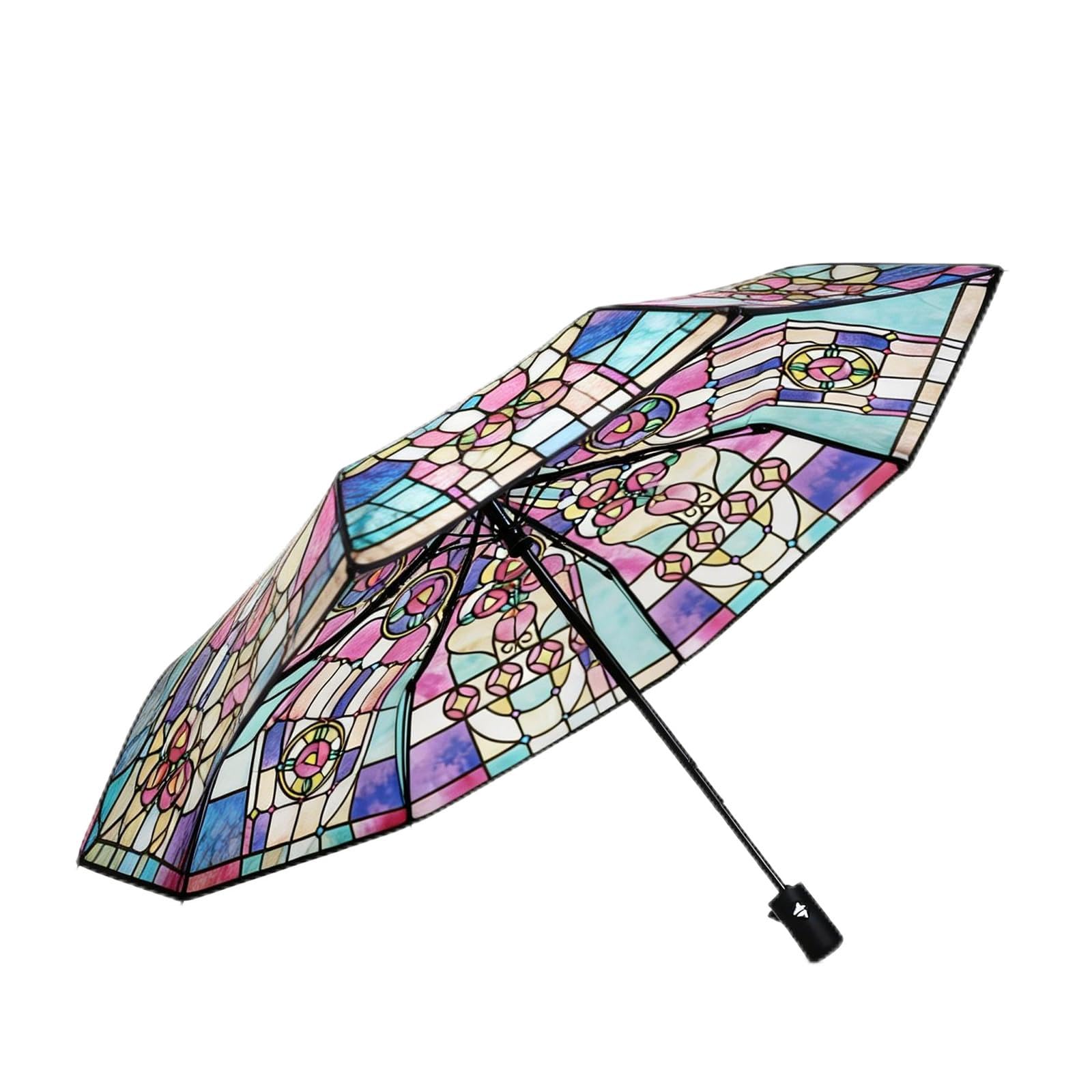 Rudfovn Women's Transparent Stained Glass Umbrella, Vintage Automatic Umbrellas For Foldable Windproof Design