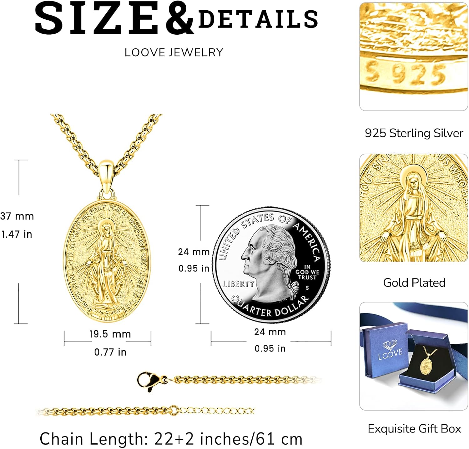 Patron Saint Medals Amulet Necklace 925 Sterling Silver Protection Jewelry for Men Women with 20"/22"+2" Rolo Chain - Image 4