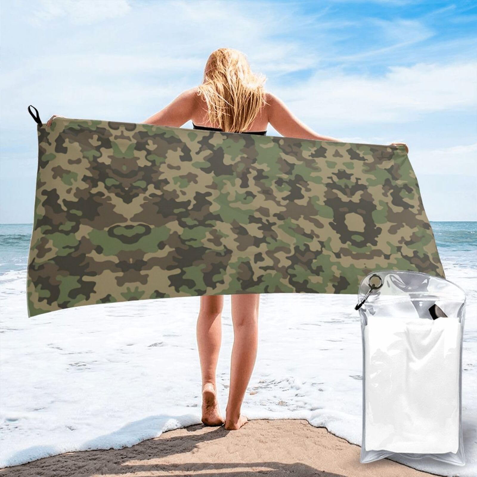 Toalla de baño de secado rápido, tacto suave y gran tamaño con diseño de camuflaje