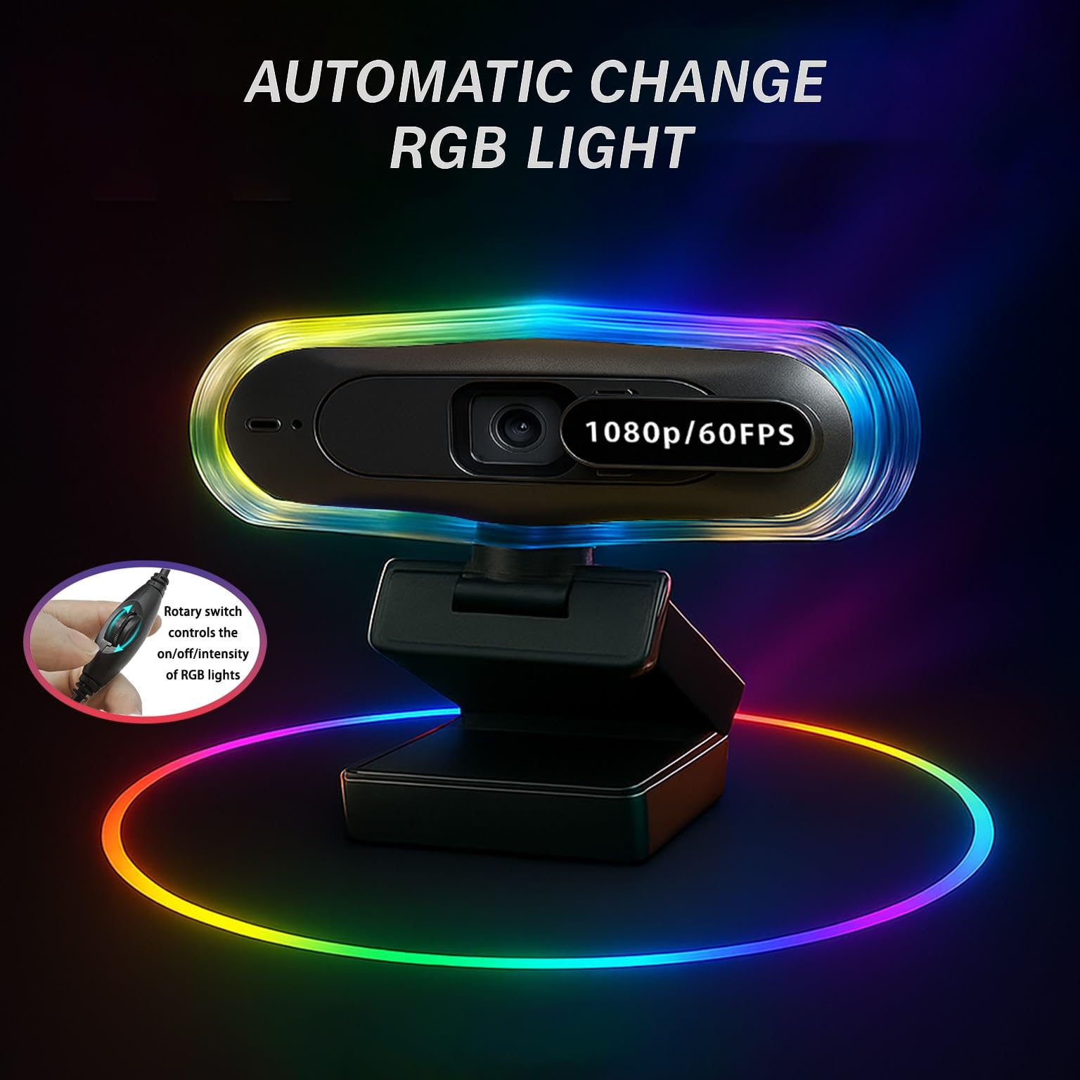 4K & 1080P 60FPS Webcam with Autofocus, Dual Mics, RGB Lighting, Privacy Cover, & Play for Streaming/Conferencing(4K AF)