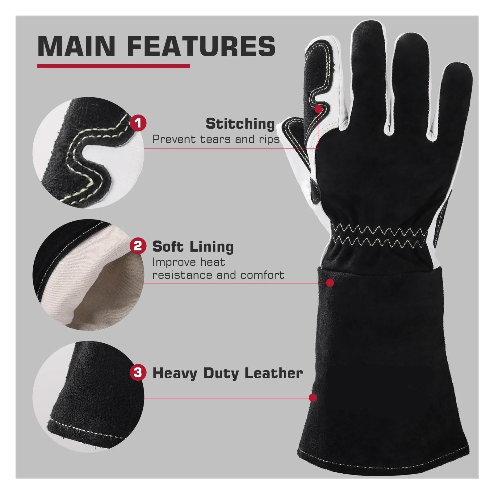 Guantes de trabajo Guantes De Soldadura Guante de soldadura Guantes soldador trabajo multifuncionales 14 pulgadas Protección cuero cabra for soldadores contra quemaduras