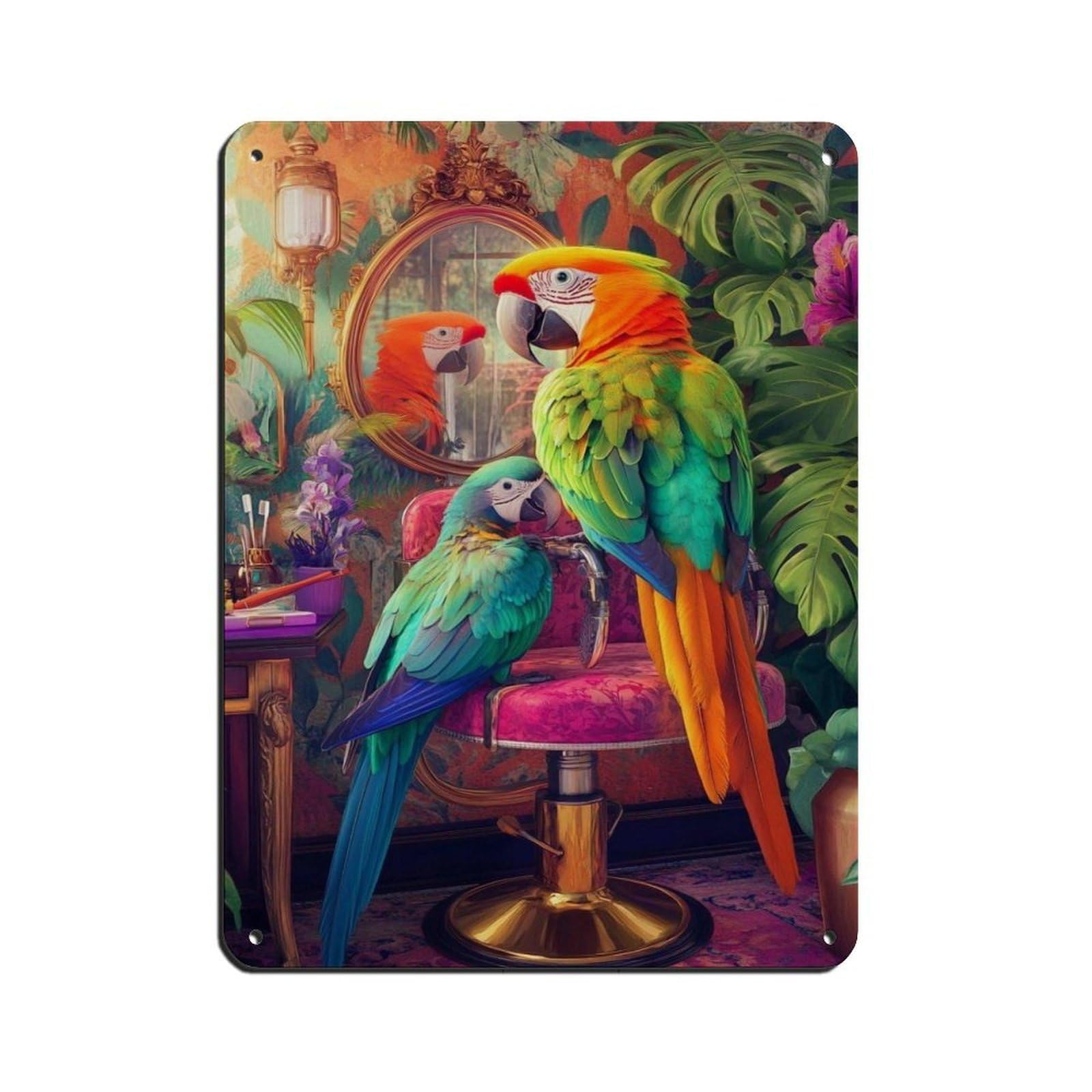 Lxwnze 30L X 40W Cm Colorful Parrots Art, Tropical Bird Tin Sign Vintage Metal Pub Club Cafe Bar Home Wall Art Decoration Poster Retro 12X16inch(30X40cm)
