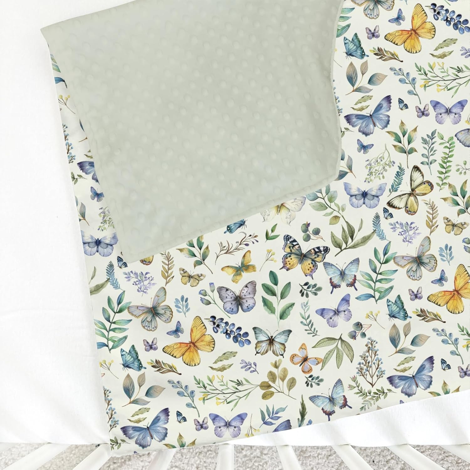 Watercolor Butterflies Boho Leaves Baby Blanket for Girl Boy Dotted Backing Double Layer Colorful Butterflies Green Leaf Soft Swaddle Receiving Blanket Newborn Toddler Nursery Bed Throw 30x40