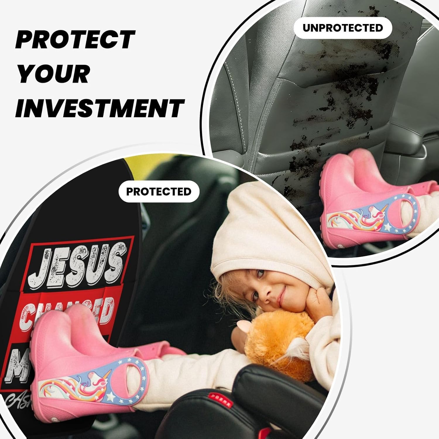 Jesus Changed Life Car Back Seat Organizer 2 Pack Anti-Kick Storage Kick Mats For Car Seats 27x19 Inch Automotive Car Seat Back Protector For Kids Feet Car Seat With 3 Pockets