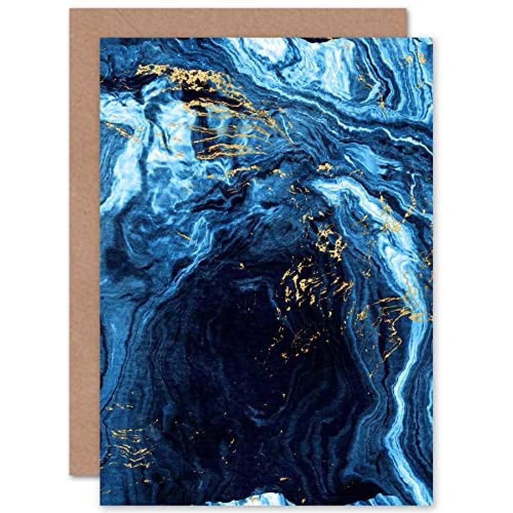 Wee Blue Coo Abstract Dark Blue Gold Flow Greeting Card With Envelope Inside Premium Quality
