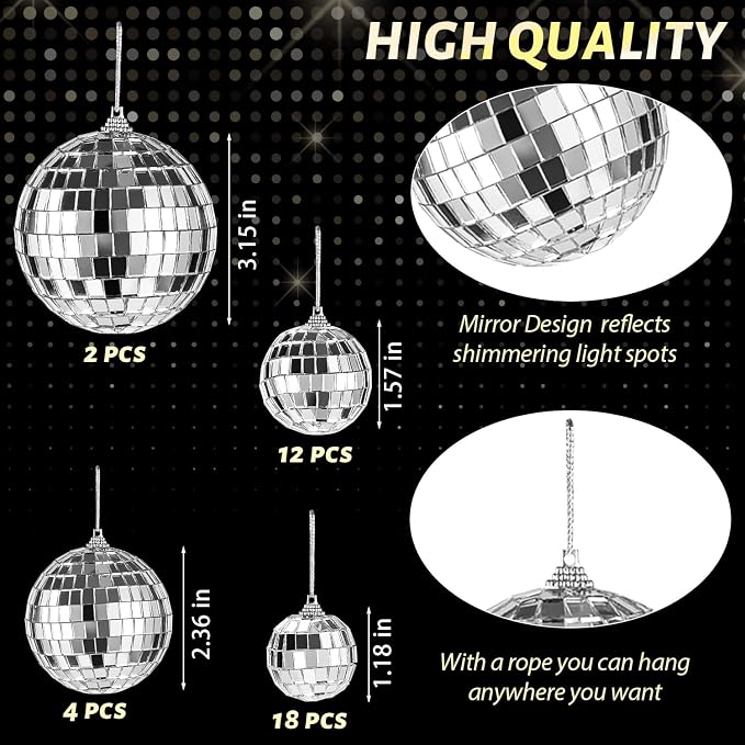 36 piezas bolas espejadas disco 4D plateadas miniatura 2
