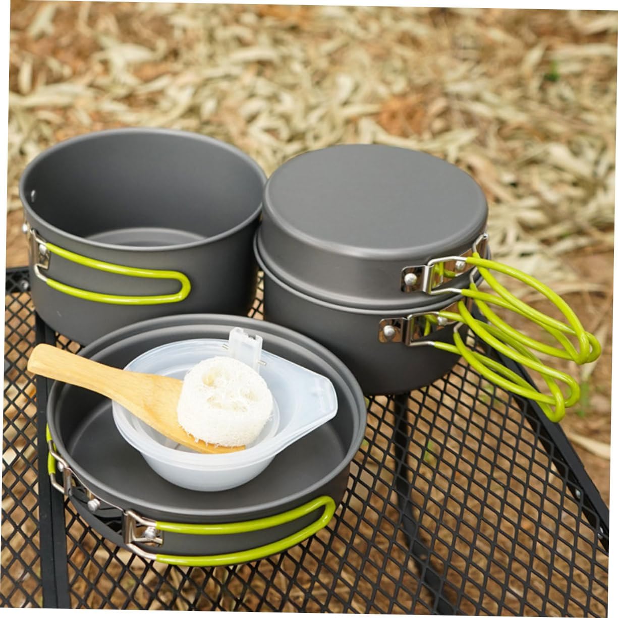 1set Portable Nonstick Camping Cookware Set for Picnic Hiking and Fishing Includes Medium and Large Cooking Pans Frying Pans Bowls and Utensils Convenient Carry Bag