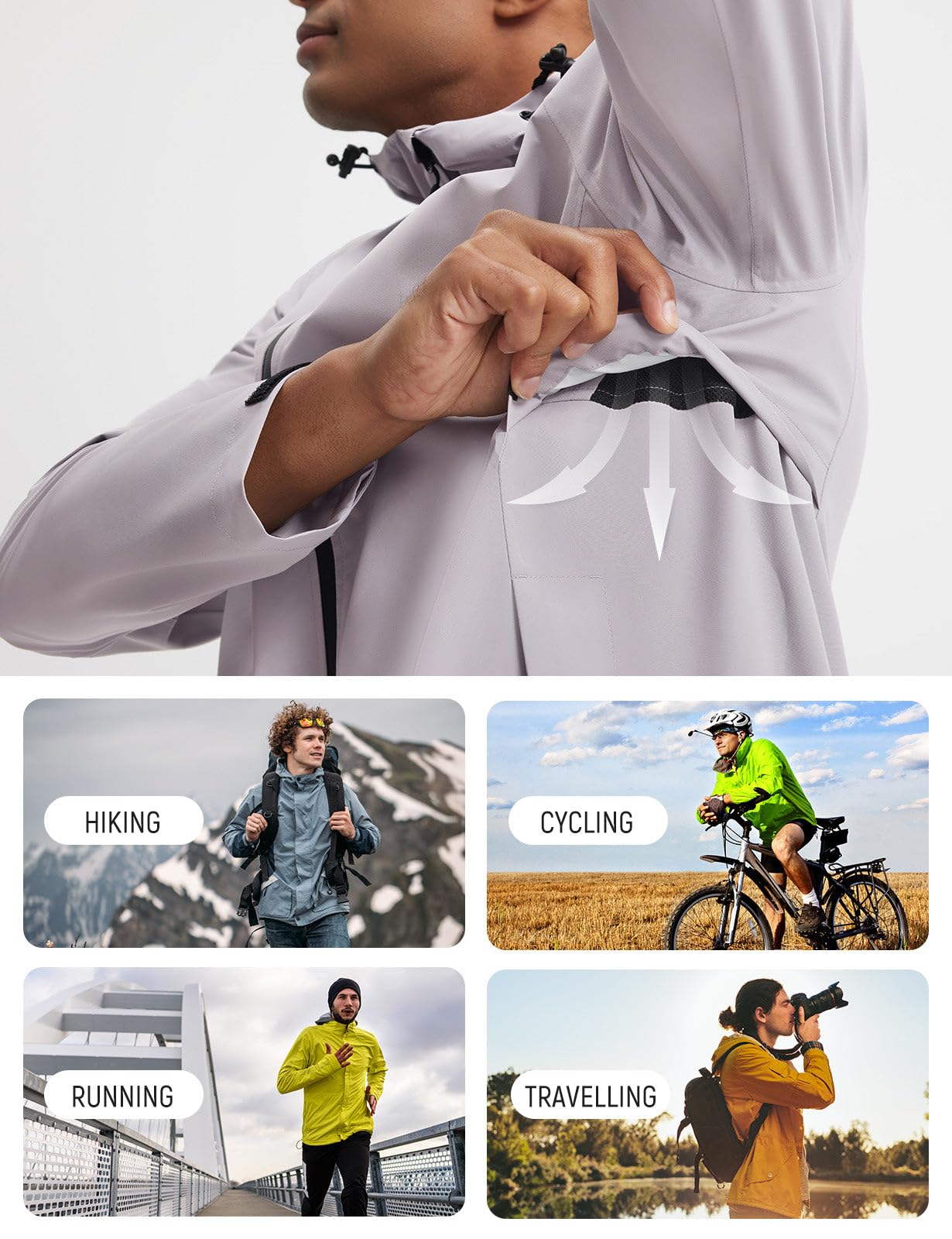 baleaf Chaqueta impermeable para hombre, ligera, plegable, para correr, ciclismo, resistente al viento, con bolsillo