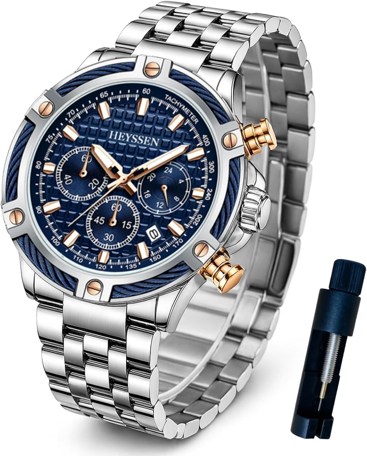 Chronograph Watches for Men Stainless Steel Band Sport Luminou Dial Chronograph Waterproof Watch with Timer & Birthday Gifts for Men