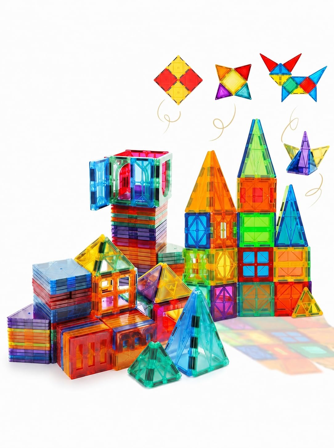 Bekin 76 Piece Magnetic Tiles, Clear 3D Building Blocks for Kids 3+ | No-Limit scalable Builds, Hands-on Magnet Polarity Fun, Family Group Play, Quick Assemble & Store, Shape & Color Recognition-image-10