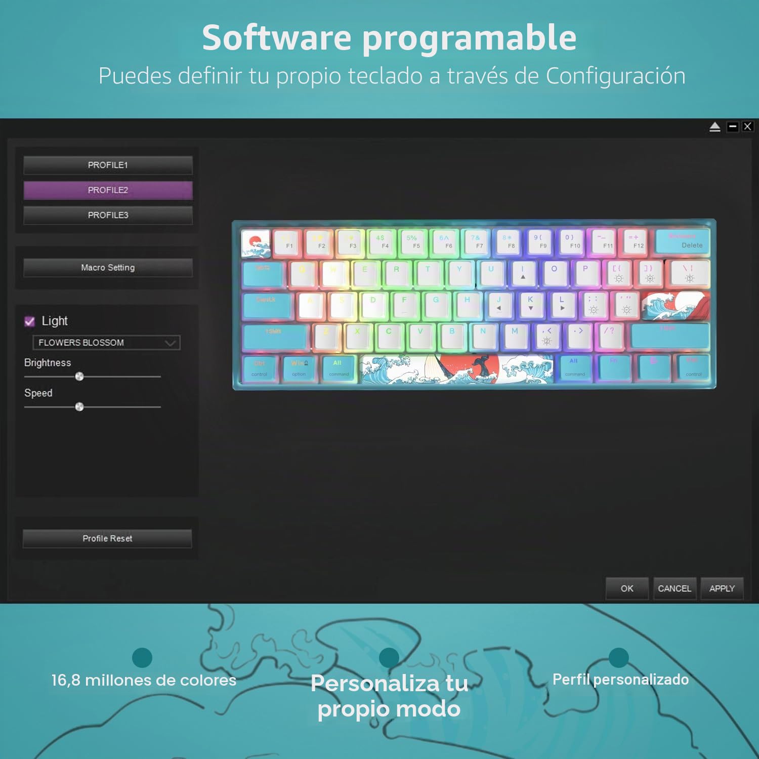 Womier Teclado mecánico WK61 V2 con Cable RGB para Juegos, Teclado cremoso Intercambiable en Caliente con Teclas PBT, Interruptor Rojo Lineal para Windows/Mac (Azul)