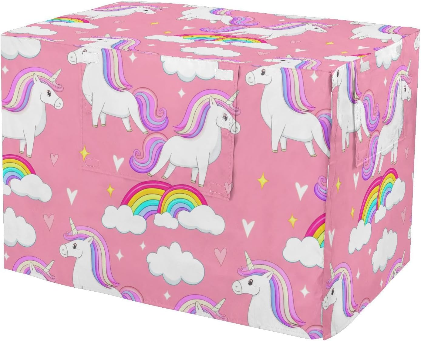 Cute White Unicorns Rainbow Pink Dog Crate Cover Easy to Install, Pet Crate Cover with Roll-up Sides, X-Large