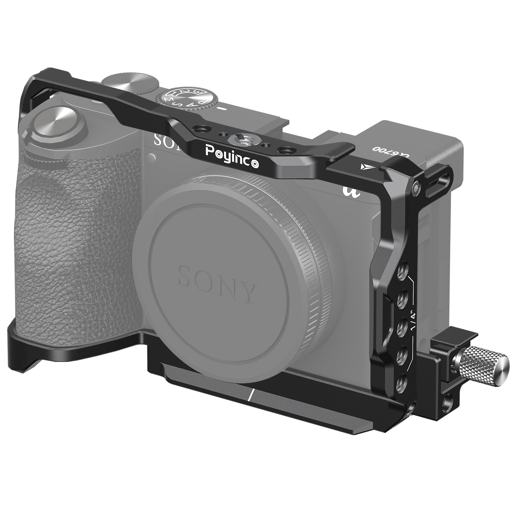 Poyinco Bracket kit for SonyA6700 Camera Bracket with HDMI Cable Clip, NATO Rail, Cold Shoe and Multiple 1/4" and 3/8" Threaded Holes, Aluminum Video Bracket JN-097
