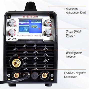 Plasma Cutter, 4 in 1 HBM2280 200A Semi-Automatic Welding Machine Inverter Welder Gasless Gas MIG Aluminum ARC MMA Tig Tools for Beginners DIY(No Tig Torch)