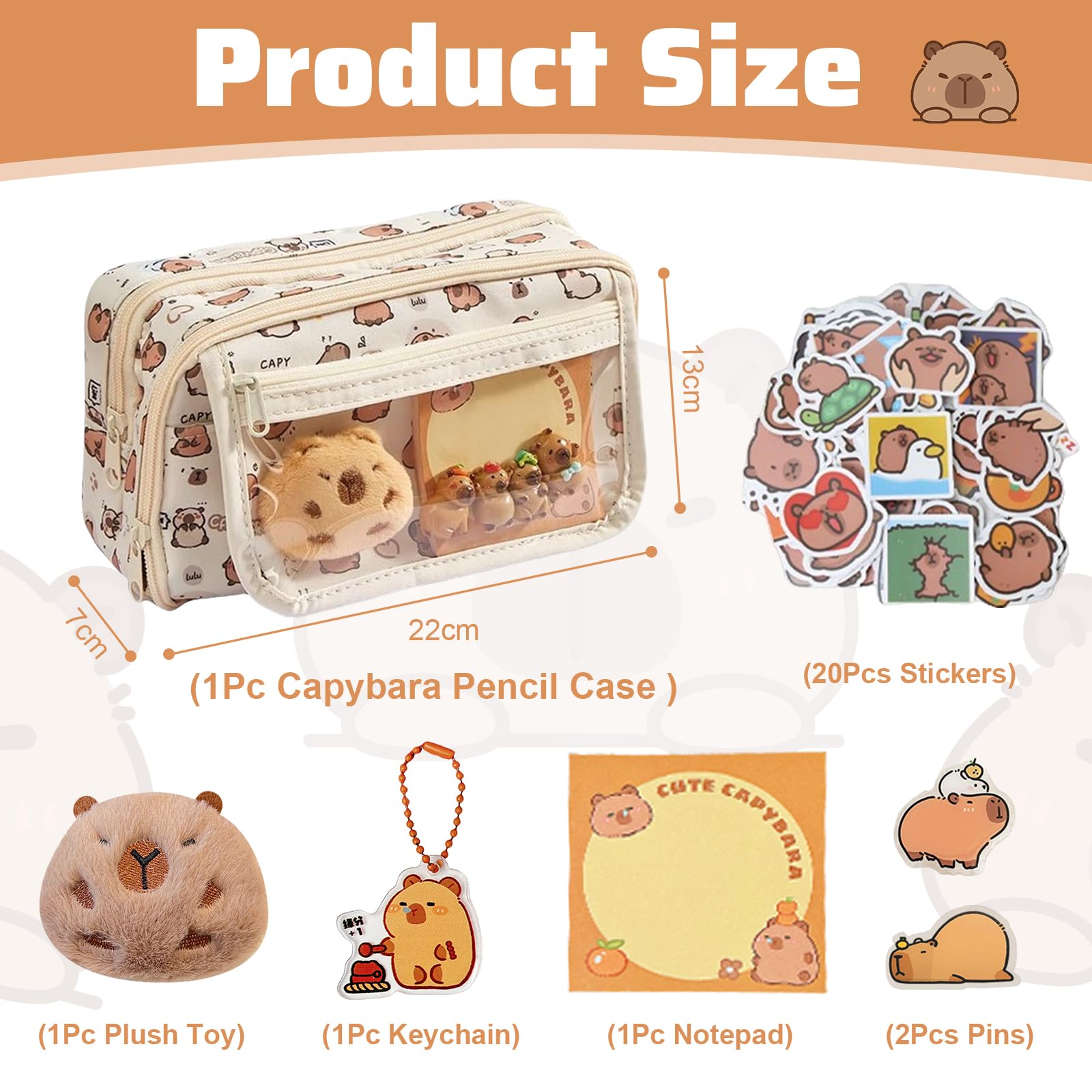 FloralGrace 1 Piece Fold-over Pencil Case Cute Pencil Bag with Kawaii Capybara Decor - Image 2