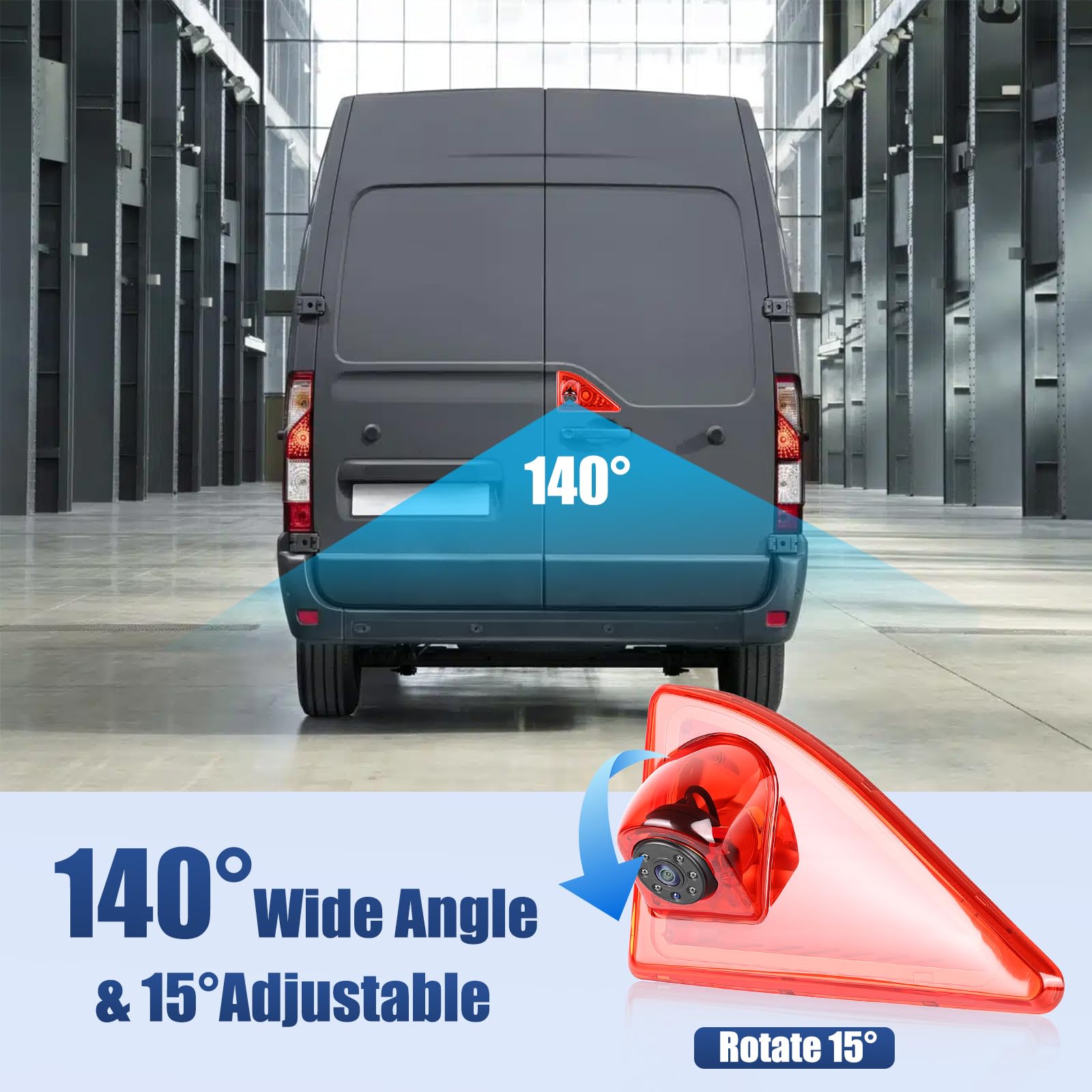 Hikity HD Visione/IP67 Impermeabile, Retrovisore luce freno Terzo tetto Top Mount Retromarcia Telecamera inversa Compatibile con Nissan NV400 2010-2016/Opel Movano 2010-2016/Renault Master 2010-2016