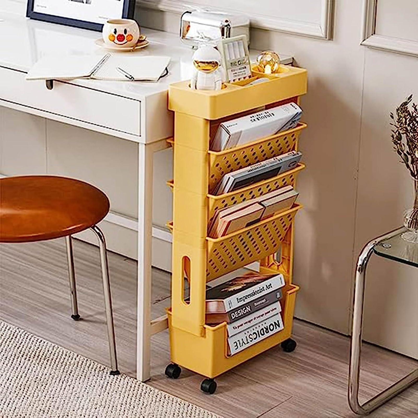 Libreria Con Ruote DOEWORKS | 5 Ripiani - Carrello Portaoggetti Per Casa, Ufficio O Camera Dei Bambini | Rosa - Foto 10