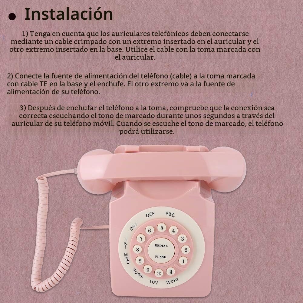 Teléfono Vintage Rosa, Calidad de Llamada con Cable, teléfono Fijo Retro de Alta definición, Estilo Vintage para Oficina en casa, clásico Europeo Antiguo Rosa con Cable con Botones Grandes,