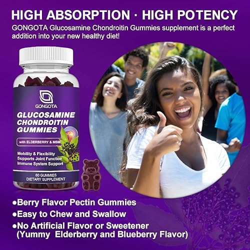 Miniatura 7 de Gomitas de condroitina de glucosamina, extra fuerte 1500 mg de glucosamina con MSM y saúco, suplemento de apoyo para las articulaciones, el mejor