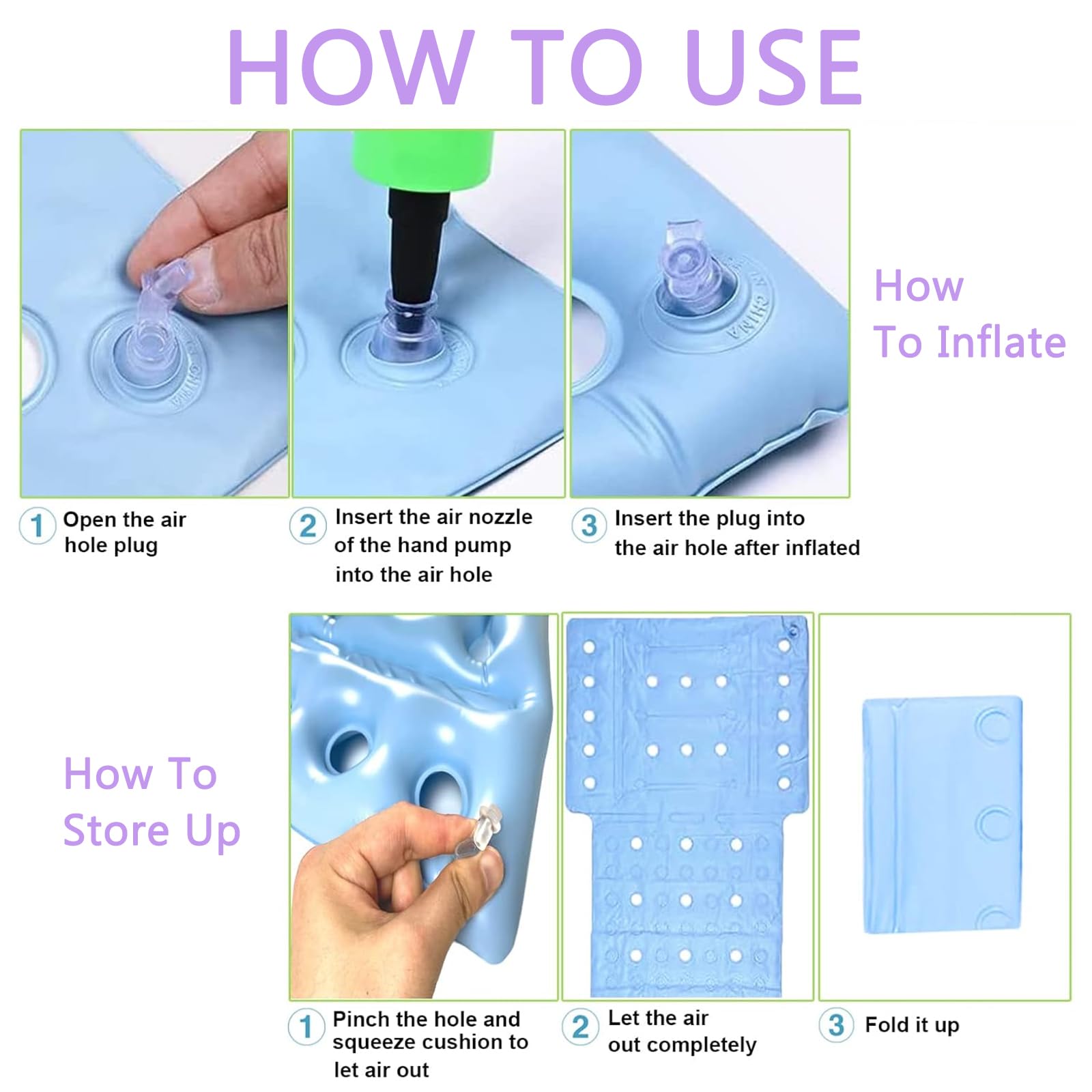 Protector de colchón antiescaras, cojín inflable con bomba de mano, alivio de úlceras por presión, ideal para silla de ruedas, avión, coche, oficina