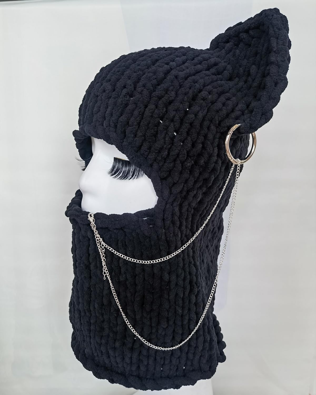Knitted Mask Crochet Beanie Hat Face Mask, 3D Funny Bunny Bear Cat Ear Hat for Cold Weather or Party