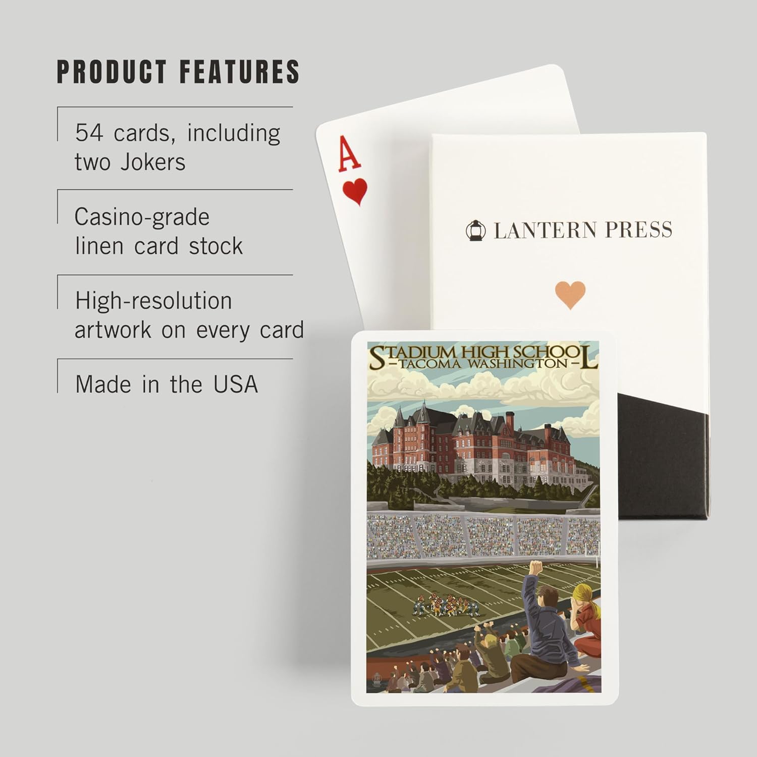 Lantern Press Tacoma, Washington, Stadium High School, 52 Playing Cards for Adults, Poker Size Card Deck