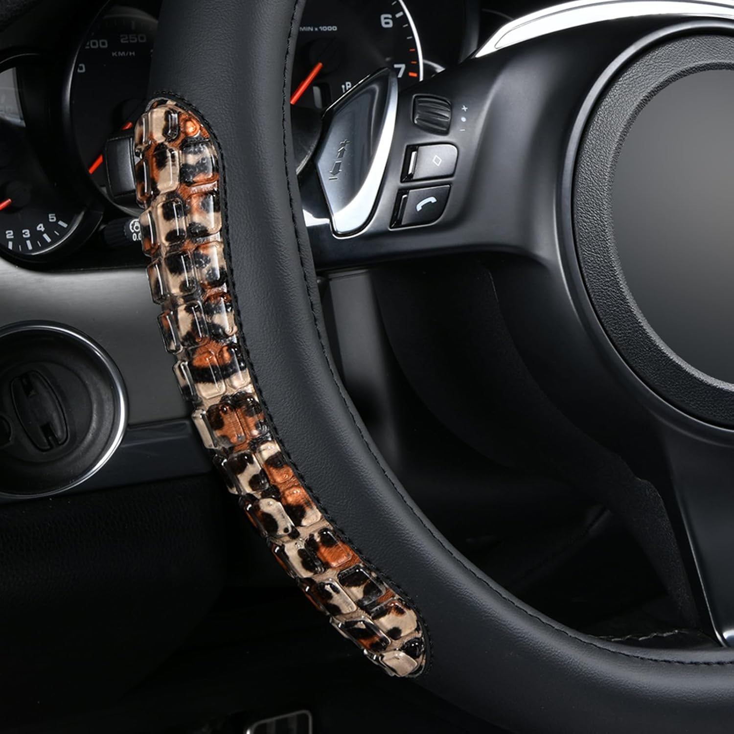 Flying Banner car Steering Wheel Cover Gel Massage Velvet Cool Warm Universal Size 15 inches SUV Truck Anti Slip Odorless Summer Winter (Black Brown Leopard Print, Gel Massage) - Image 4