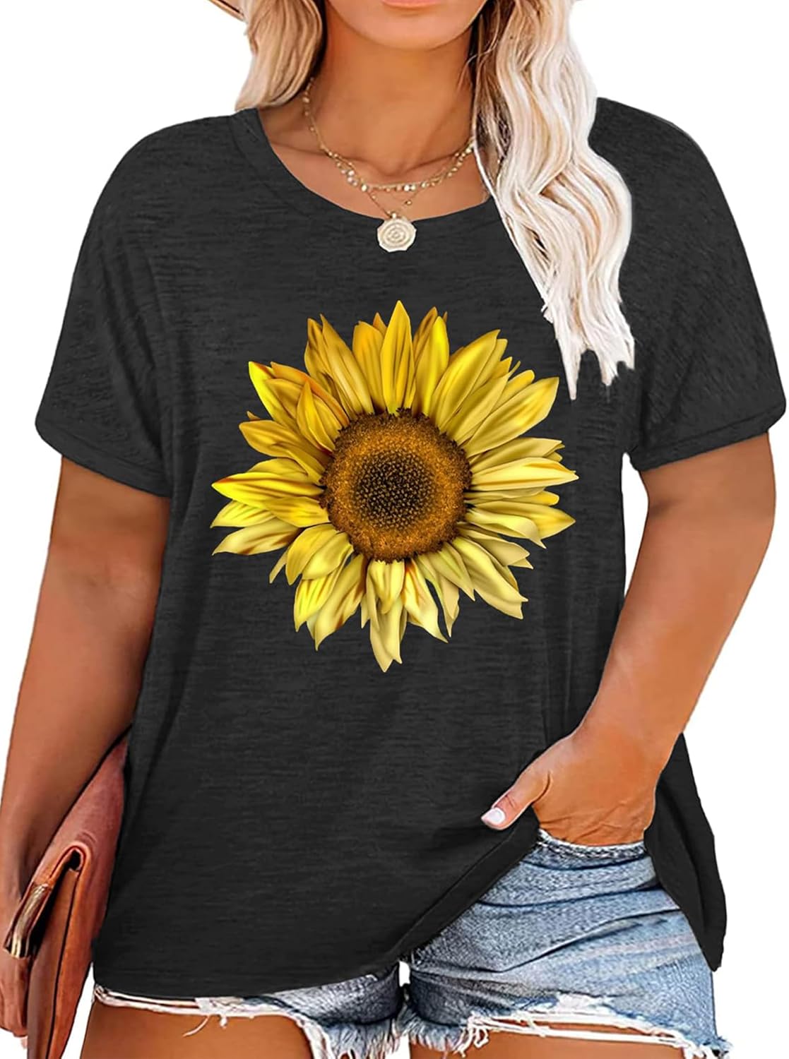 Plus Size Tops Sunflower Shirts for Women Flower Graphic Tees Shirts Summer Inspirational Tshirt