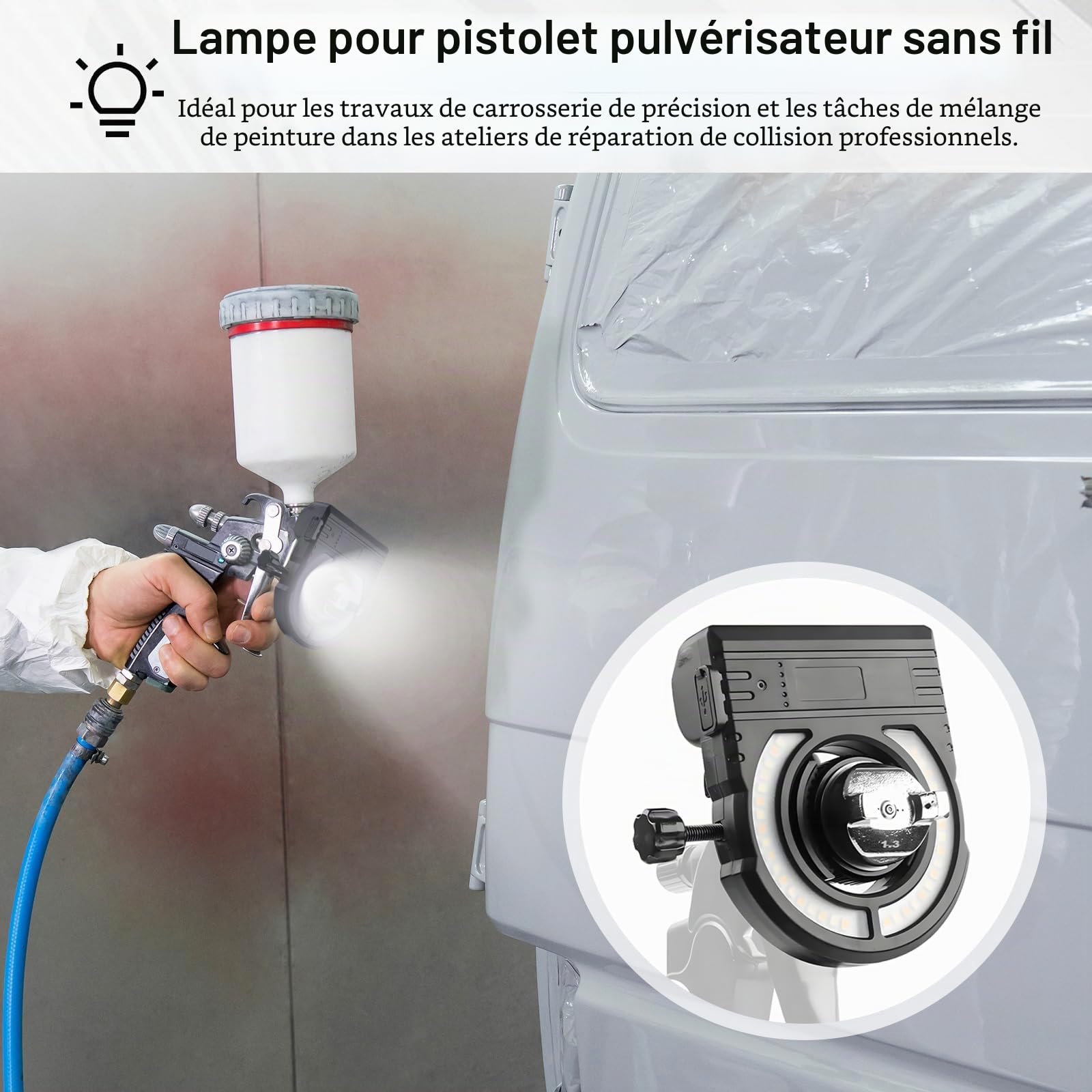 Lampe Led pour Pistolet à Peinture Automobile, 5 Niveaux de Température de Couleur (2700K-6500K) et 500/250 Lumens, Éclairage LED pour Pistolet à Peinture pour Décoration de Voiture et Maison