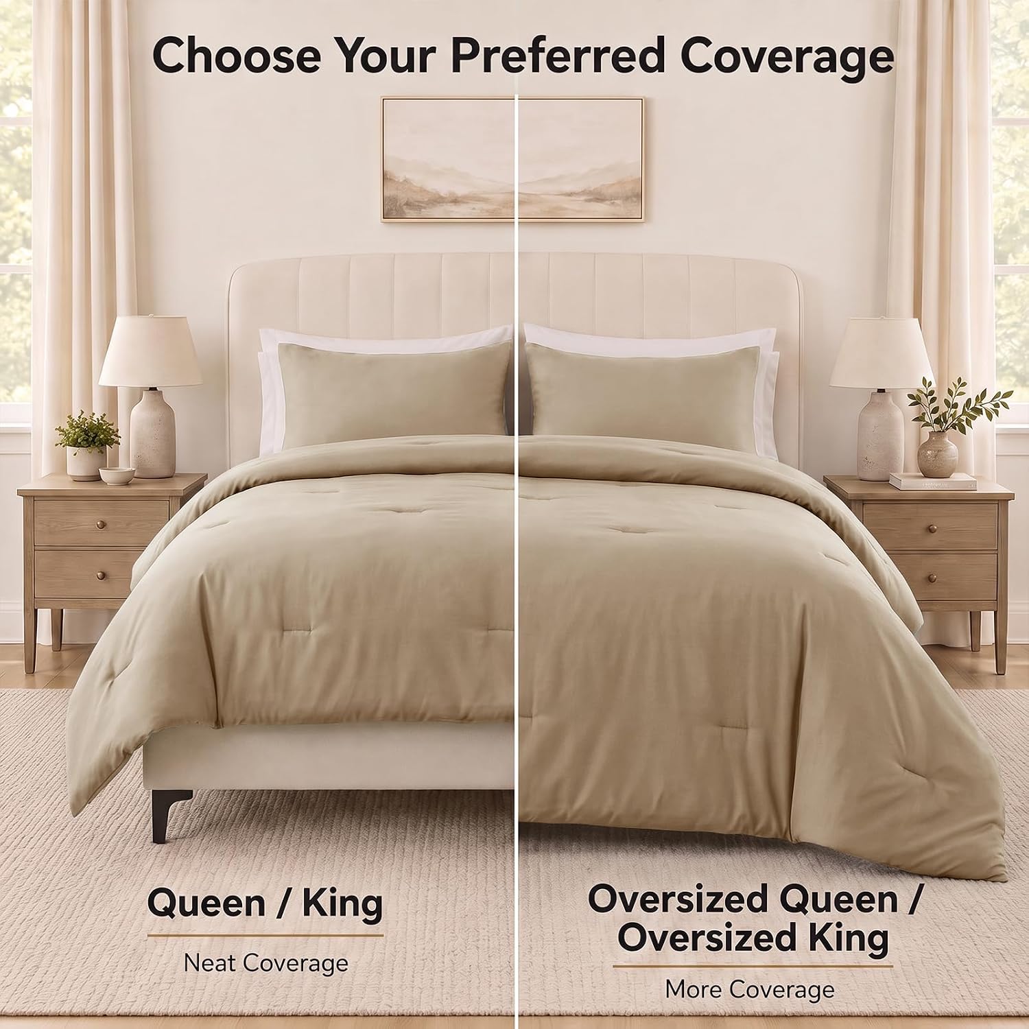 Full Comforter Set, 3 Pieces Down Alternative Bedding, Taupe thumbnail