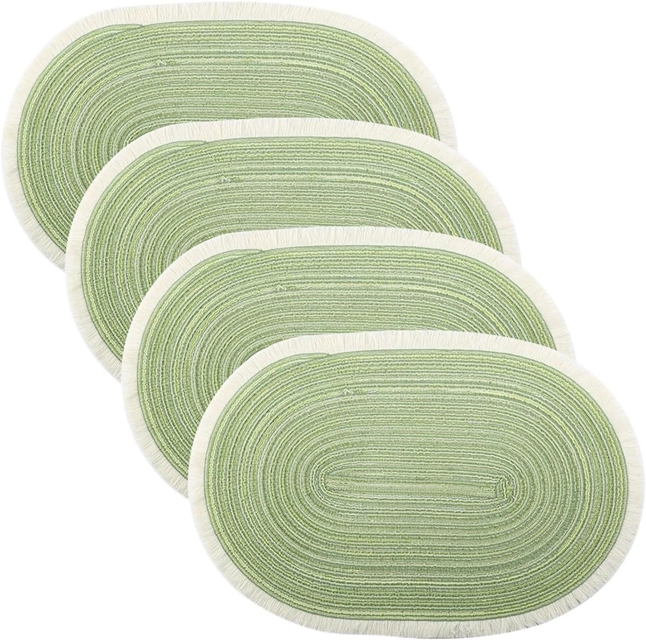 4pcs/Set Fringe Eco-Friendly Household Non-Slip Morden Style Table Woven Placemats Polyester Oval Mat
