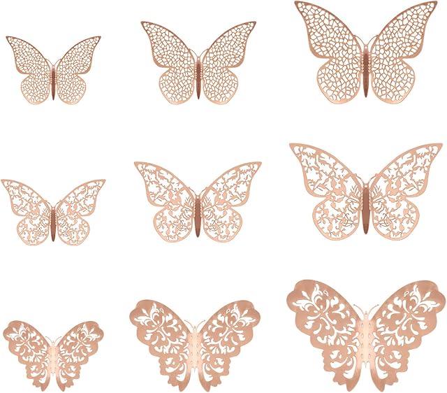 angelikashalala 36 Pieces 3D Butterfly Wall Stickers Rose Gold Cutout Butterfly Stickers Wall Decorations for Home,Party