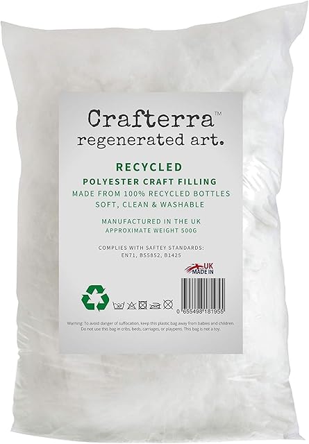 Recycled Extra Large soft Toy Filling stuffing for Plush knitted toys, Cushions and Pillow filler, art and crafts. Made in the UK from Recycled Plastic Bottles. 500g
