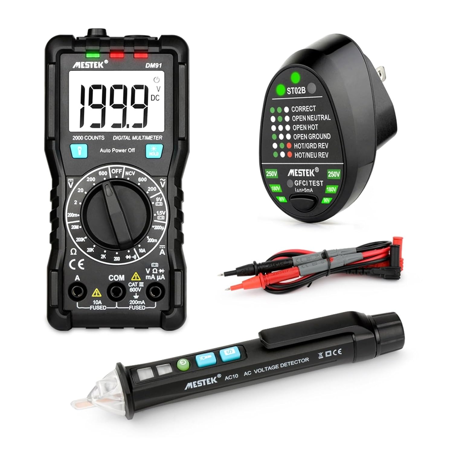NCV Digital Multimeter 2000 Counts AC/DC Voltage Multimeters Sets with Socket Tester RCD 30mA and Voltage Detector