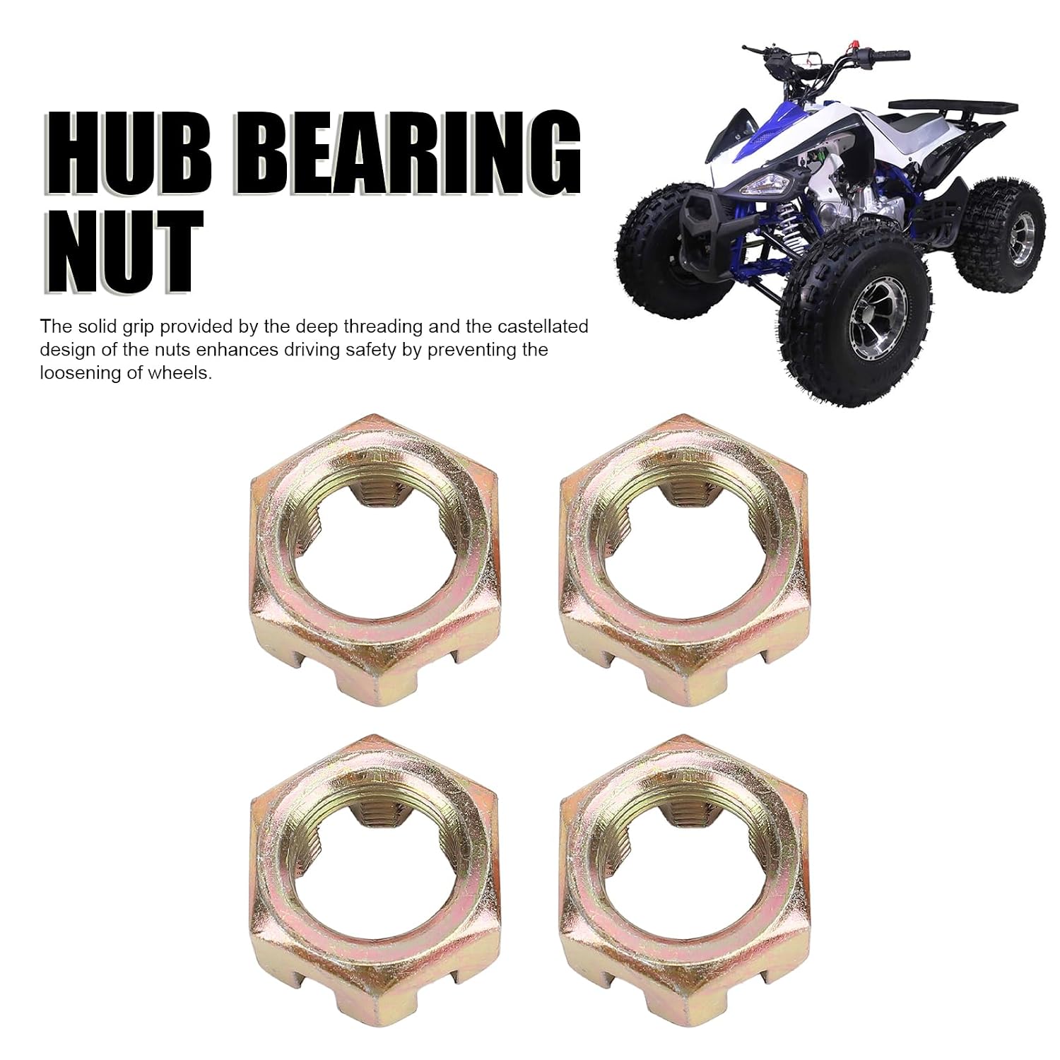 20mm Wheel Hub Axle Castellated Nuts, Steel Alloy, Universal for M20 Bearing, ATV Replacement Parts, Deep Threading for Safety, Taotao, Coolster, Trade, Ice Bear, Wildfire ATV
