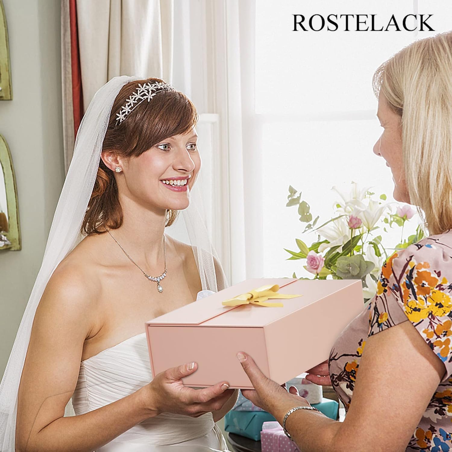 PACKGILO Lot De 5 Grandes Boîtes Cadeaux Roses Avec Couvercle, 33 X 23 X 10 Cm, Boîtes De Demande En Demoiselle D'honneur, Boîte Cadeau Rigide Pliable Avec Fermeture Magnétique, Boîte Cadeau