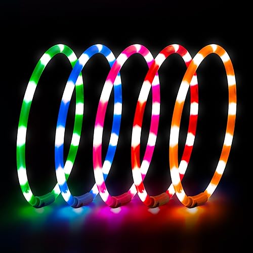 Miniatura 10 de HIGO Collar LED para perro, collar de perro con luz recargable por USB, impermeable, para tus perros caminando por la noche (rojo)