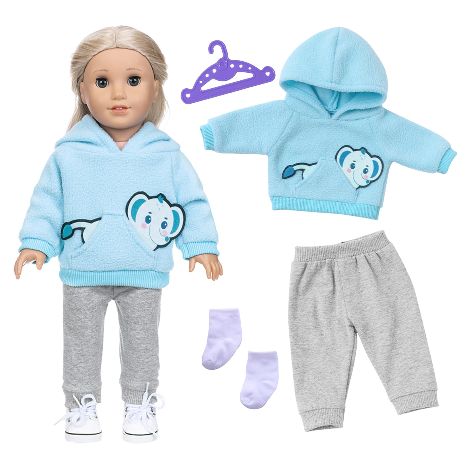 Xerteam 14-18 Inch Doll Clothes with Cute Elephant Pattern, 4 Pcs Baby Dolls Clothes for 35-43 cm Boy/Girl Doll