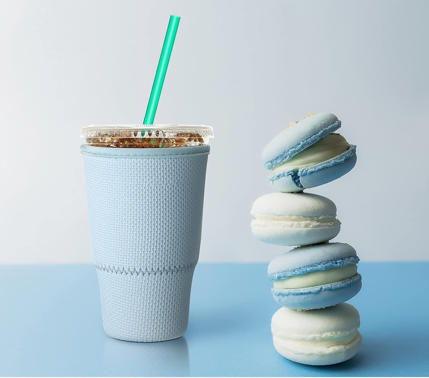Honeydak 4 Pieces Christmas Coffee Cup Sleeves Reusable Iced Coffee Sleeve Neoprene Insulator Bottle Beverage Sleeves Macaron Colors for Iced Cold Drinks, Fits 30-32 oz Large Cups