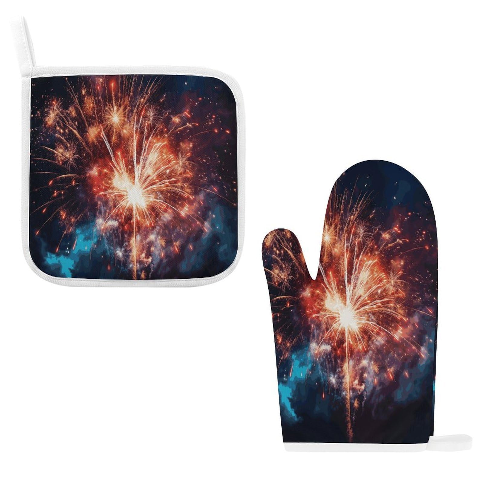 Fodpand Style Explosion Firework Oven Mitts And Pot Holders Sets