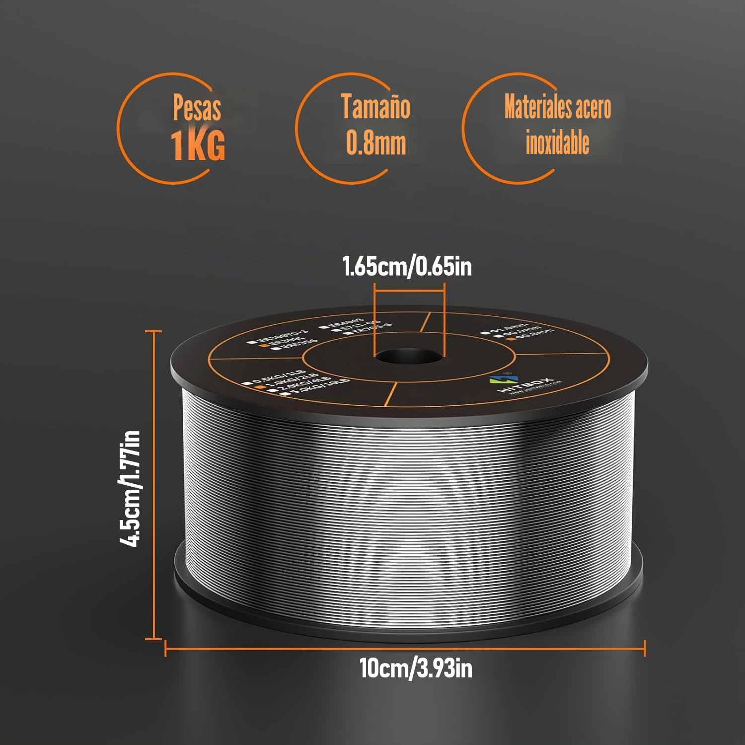 HITBOX Alambre MIG con gas 1 kg (ER308L - 0,8 mm) para soldadura de acero inoxidable – Alambre sólido para soldadoras MIG