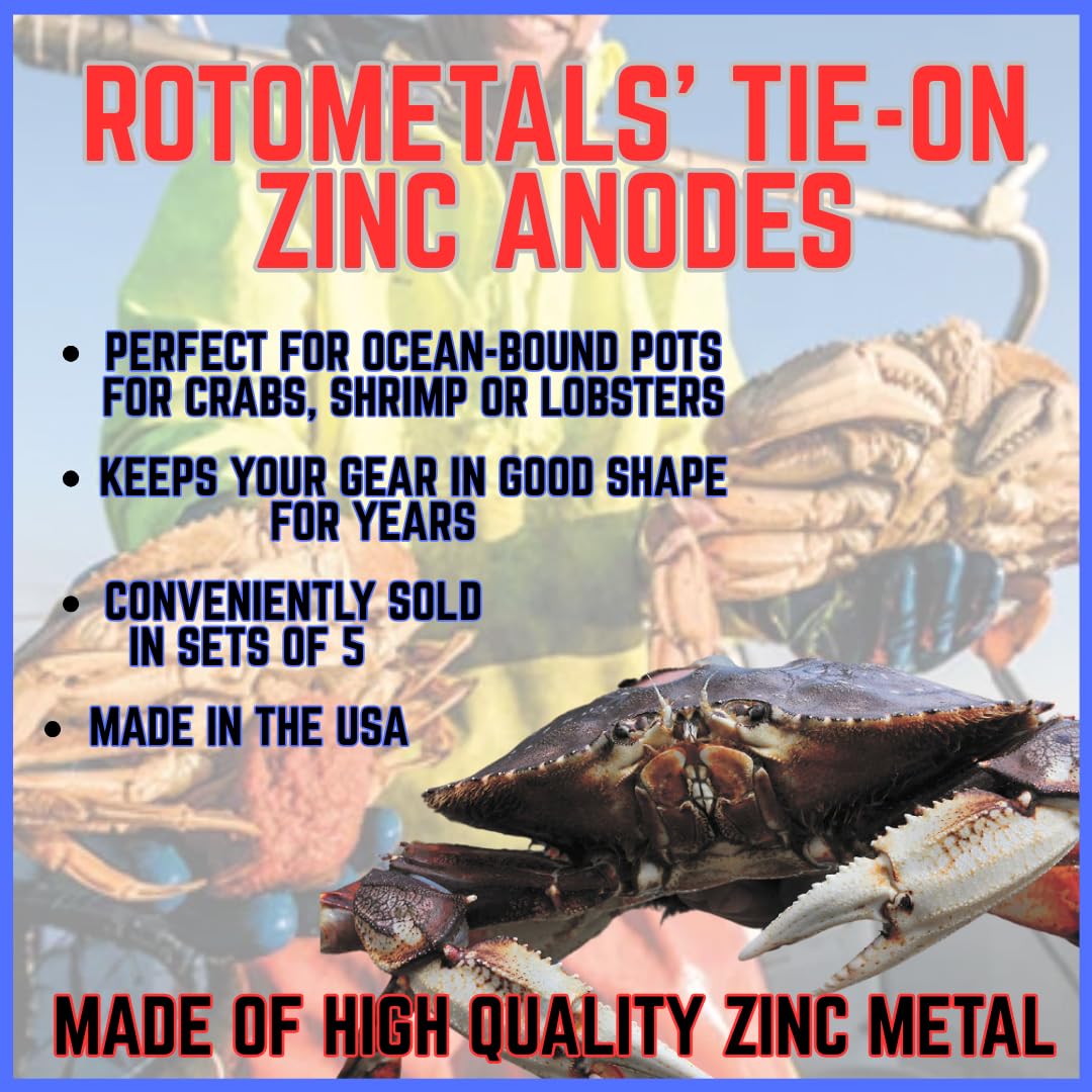 RotoMetals 1.5 Pound Crab Pot Zinc Anode Bundle of 5 Made in USA