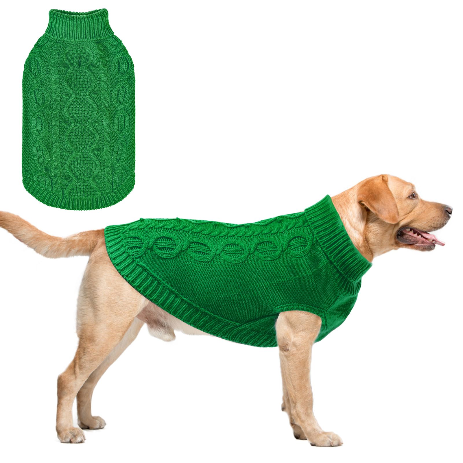 SCENEREAL Knitted Dog Sweater for Large Medium Small Dogs, Cat Dog Winter Coat Warm Sweatershirts Outfits, Classic Pet Clothes with Leash Hole, Soft Pet Knitwear Apparel for Girls Boys, Green L — image 1