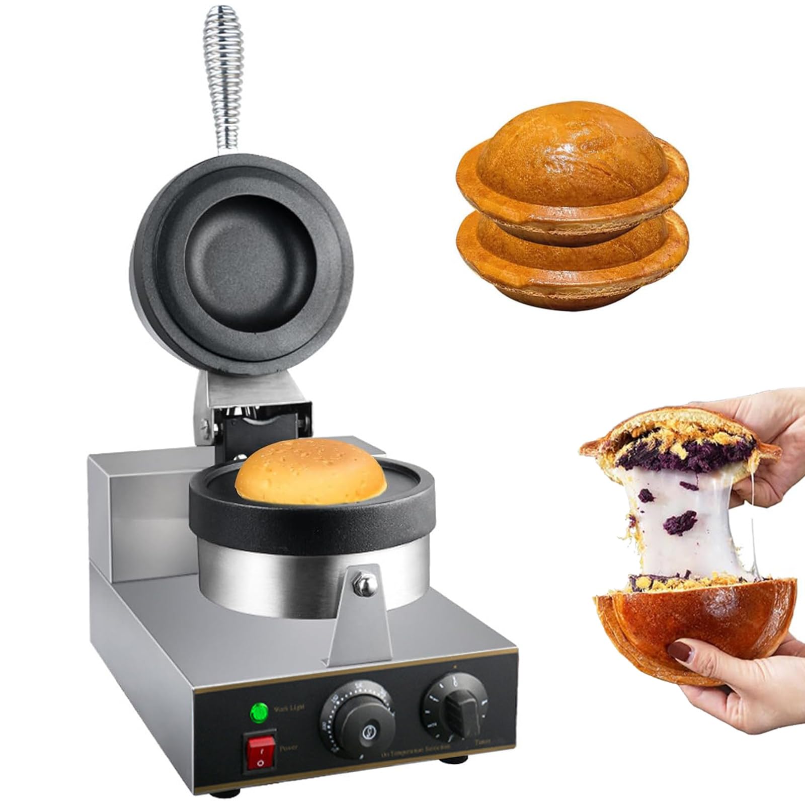 Giuggiolared Sealed Burger Maker Machine, Commercial Electric Burger Maker Machine with Time & Temp Control, 1200W Hamburger Waffle Maker Sandwich Press for Household or Commercial